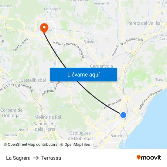 La Sagrera to Terrassa map