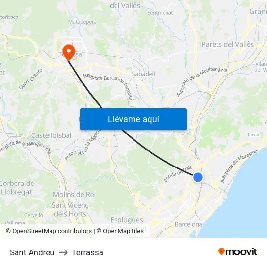 Sant Andreu to Terrassa map