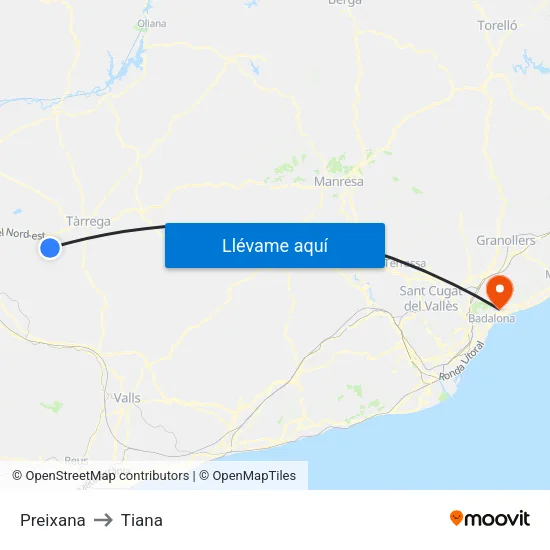 Preixana to Tiana map