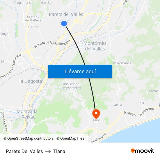 Parets Del Vallès to Tiana map