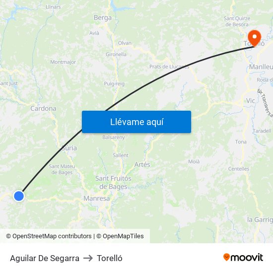 Aguilar De Segarra to Torelló map