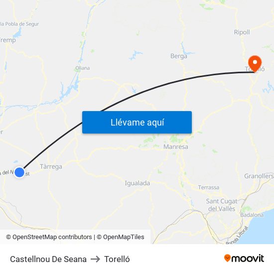 Castellnou De Seana to Torelló map