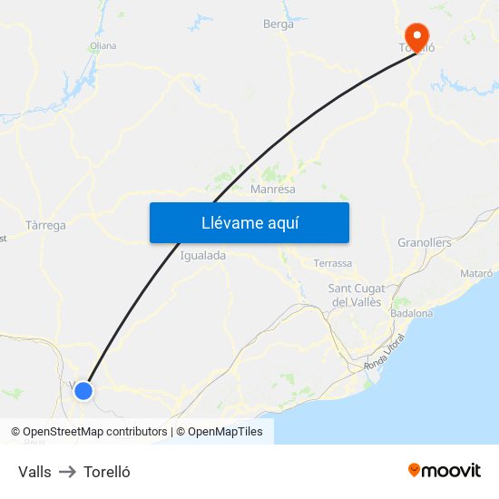 Valls to Torelló map