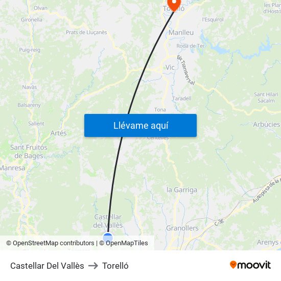 Castellar Del Vallès to Torelló map