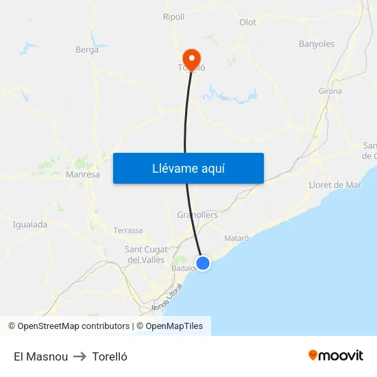 El Masnou to Torelló map