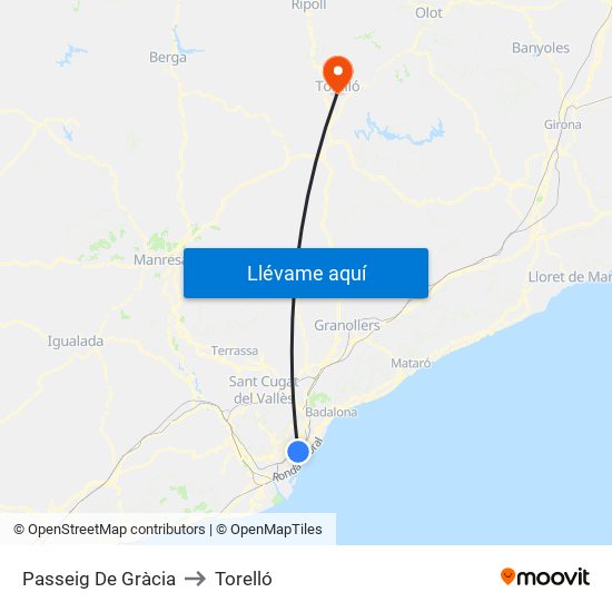 Passeig De Gràcia to Torelló map