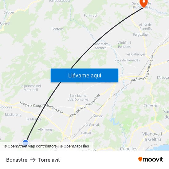Bonastre to Torrelavit map