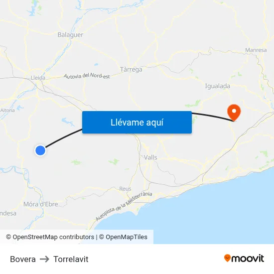 Bovera to Torrelavit map