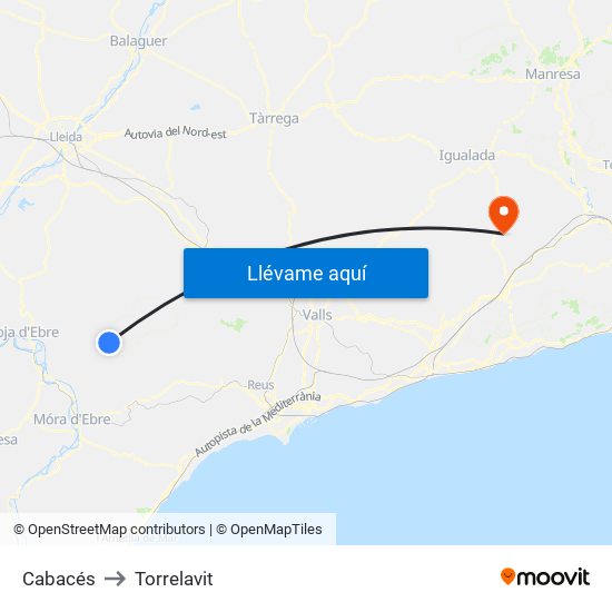 Cabacés to Torrelavit map