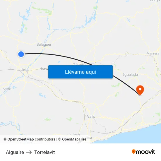 Alguaire to Torrelavit map