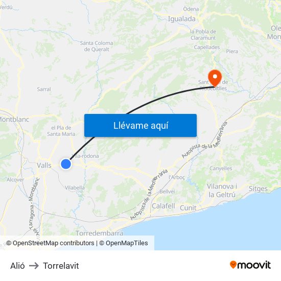 Alió to Torrelavit map