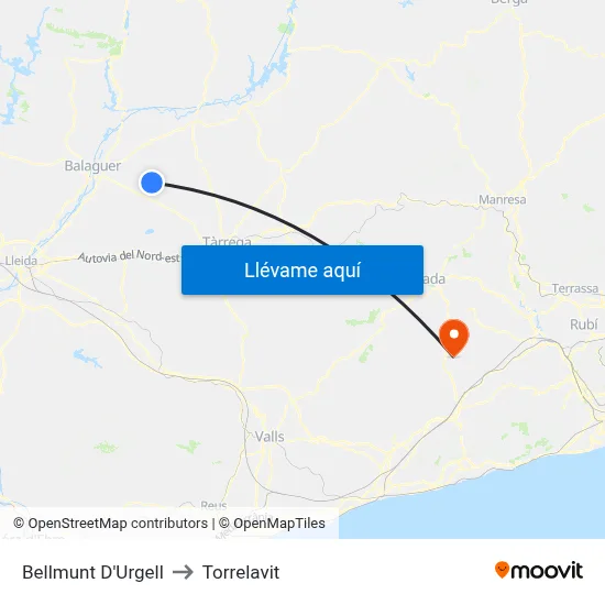 Bellmunt D'Urgell to Torrelavit map