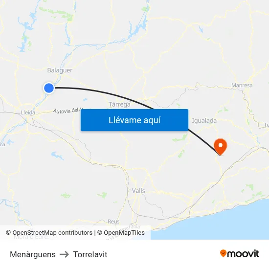 Menàrguens to Torrelavit map