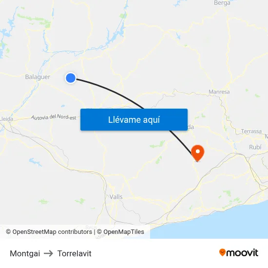 Montgai to Torrelavit map