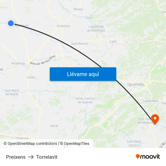 Preixens to Torrelavit map