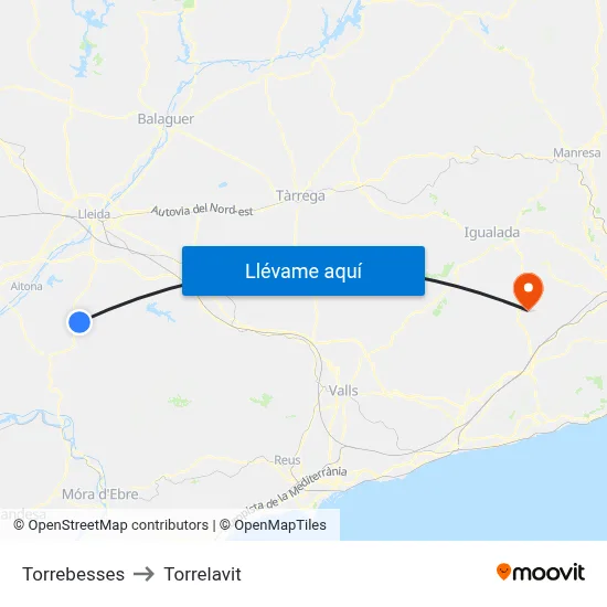 Torrebesses to Torrelavit map