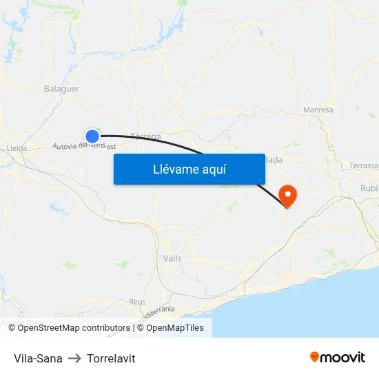 Vila-Sana to Torrelavit map