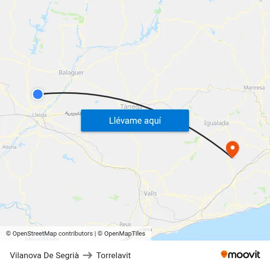 Vilanova De Segrià to Torrelavit map