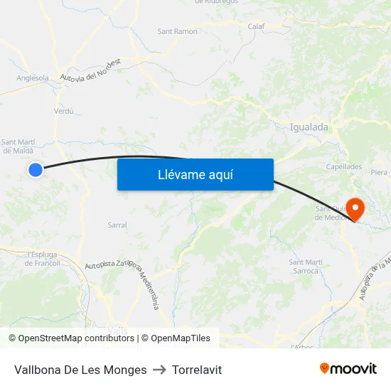 Vallbona De Les Monges to Torrelavit map
