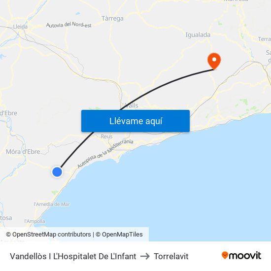 Vandellòs I L'Hospitalet De L'Infant to Torrelavit map