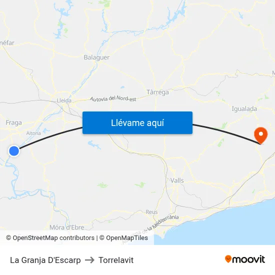 La Granja D'Escarp to Torrelavit map