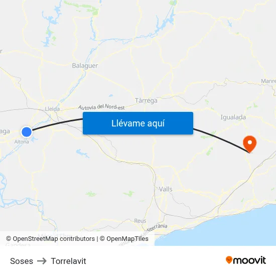 Soses to Torrelavit map