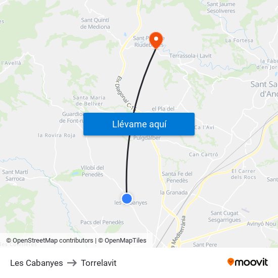 Les Cabanyes to Torrelavit map