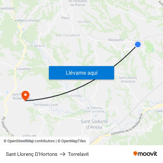 Sant Llorenç D'Hortons to Torrelavit map