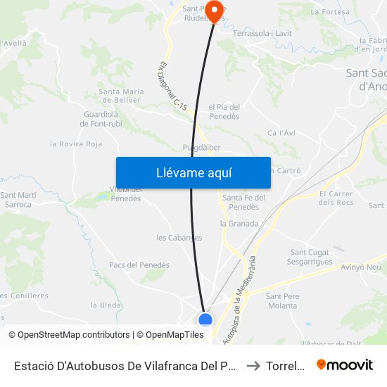 Estació D'Autobusos De Vilafranca Del Penedès to Torrelavit map