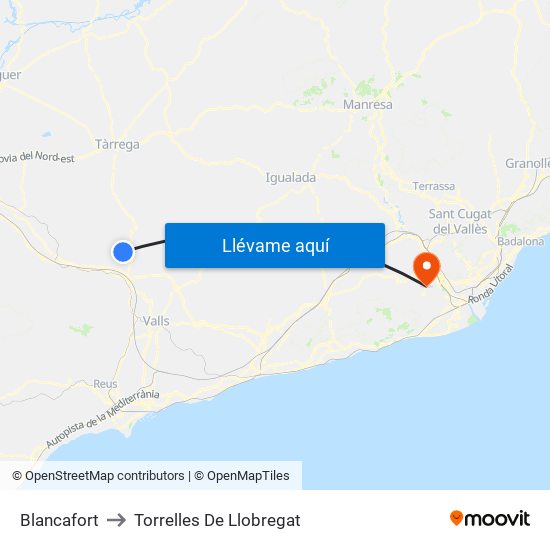 Blancafort to Torrelles De Llobregat map