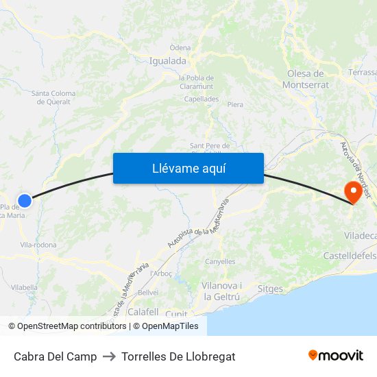 Cabra Del Camp to Torrelles De Llobregat map
