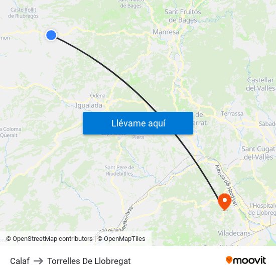 Calaf to Torrelles De Llobregat map
