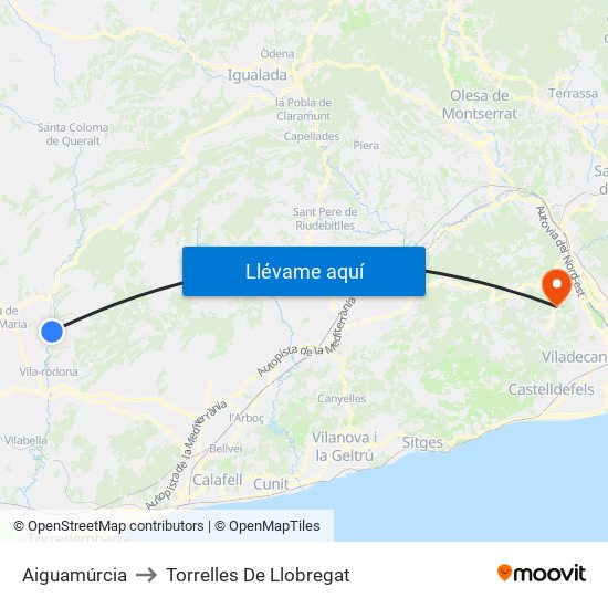 Aiguamúrcia to Torrelles De Llobregat map
