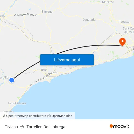 Tivissa to Torrelles De Llobregat map