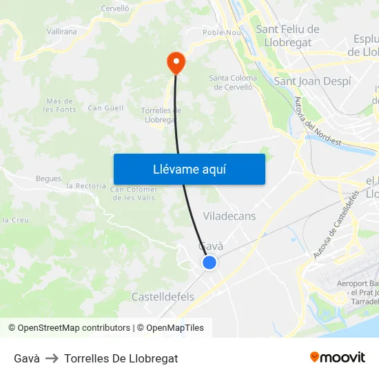 Gavà to Torrelles De Llobregat map