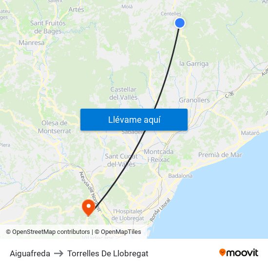 Aiguafreda to Torrelles De Llobregat map