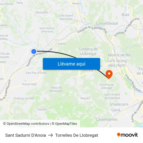 Sant Sadurní D'Anoia to Torrelles De Llobregat map