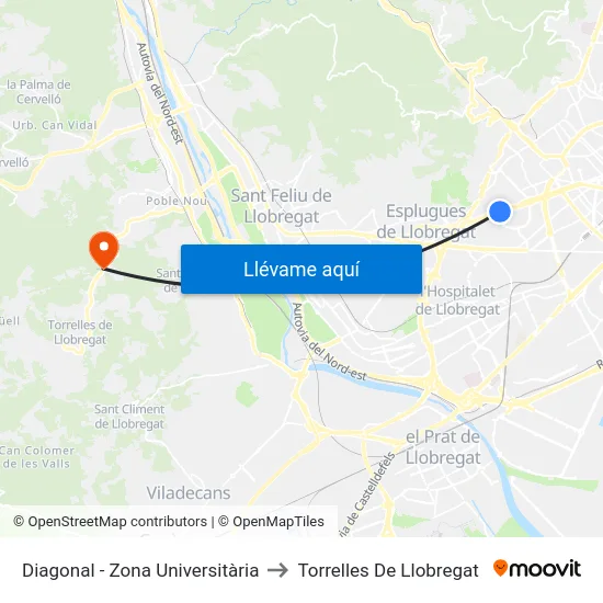 Diagonal - Zona Universitària to Torrelles De Llobregat map