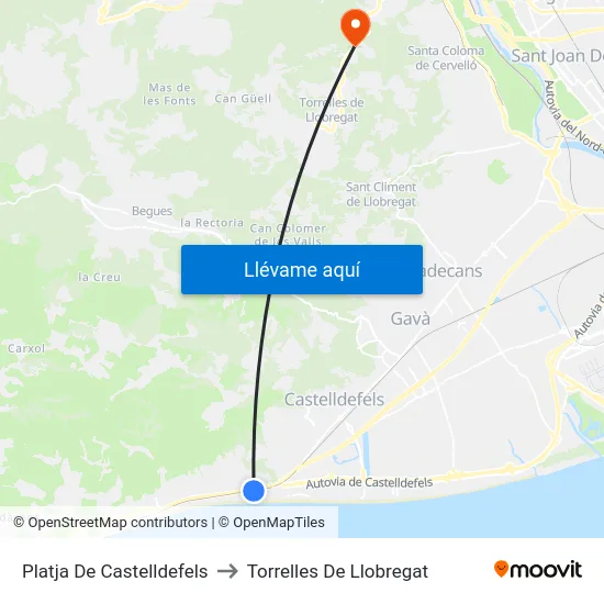 Platja De Castelldefels to Torrelles De Llobregat map