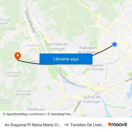 Av Diagonal-Pl Reina Maria Cristina to Torrelles De Llobregat map