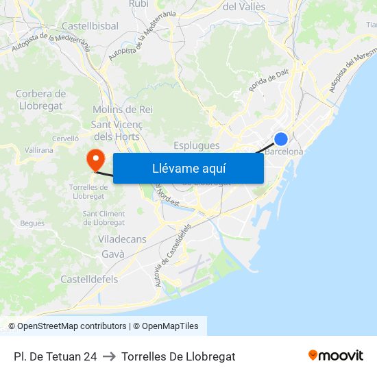 Pl. De Tetuan 24 to Torrelles De Llobregat map