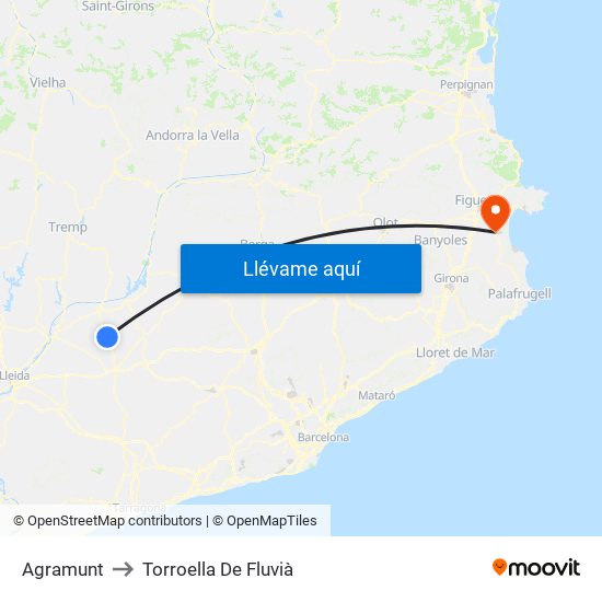 Agramunt to Torroella De Fluvià map