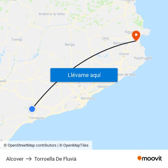 Alcover to Torroella De Fluvià map