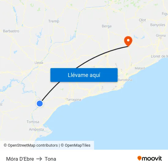 Móra D'Ebre to Tona map
