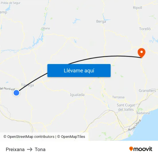 Preixana to Tona map