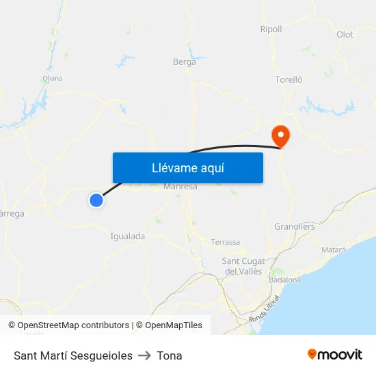 Sant Martí Sesgueioles to Tona map