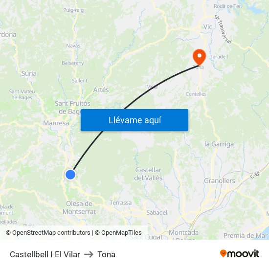 Castellbell I El Vilar to Tona map