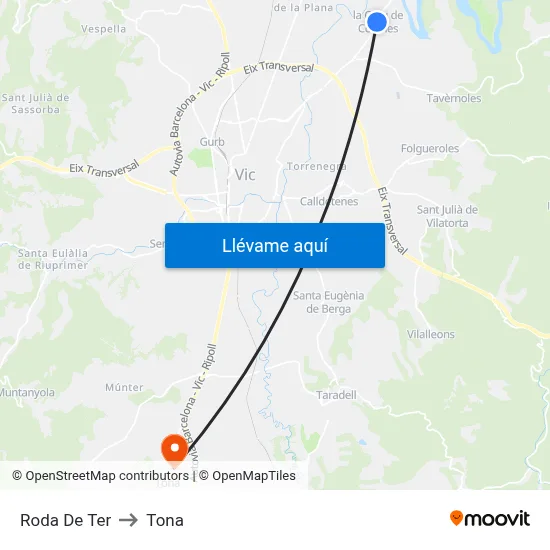 Roda De Ter to Tona map