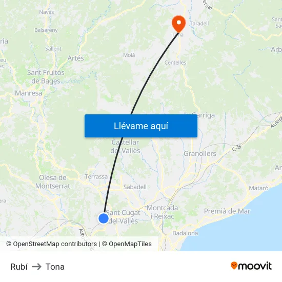 Rubí to Tona map