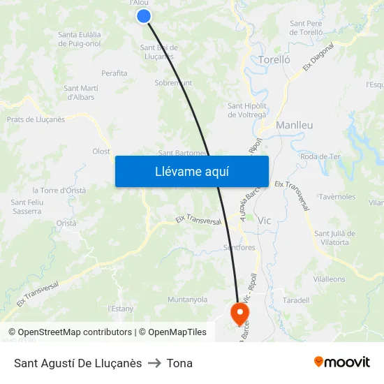 Sant Agustí De Lluçanès to Tona map